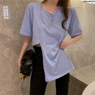 Short-sleeve Collar Asymmetrical T-shirt