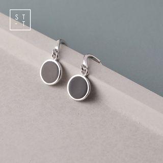 925 Sterling Silver Disc Dangle Earring 1 Pair - Silver & Black - One Size