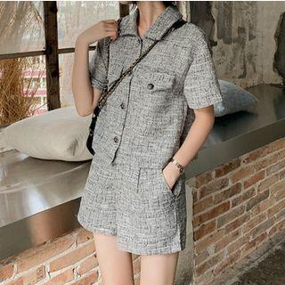 Set Of 2 : Short-sleeve Shirt + Wide Leg Shorts