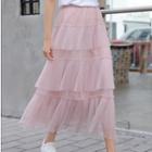 A-line Midi Lace Tiered Skirt