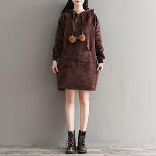 Pom Pom Velvet Hoodie Dress