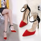 Pointy Toe Ankle Strap Two Tone High Heel Sandals