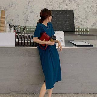 Ruched Short-sleeve Midi T-shirt Dress