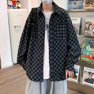 Long-sleeve Checkerboard Shirt Jacket