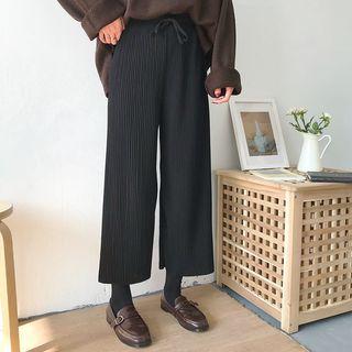 Drawstring Waist Textured Wide-leg Pants