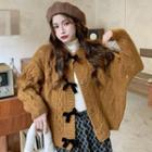 Long-sleeve Bow-accent Cable Knit Cardigan
