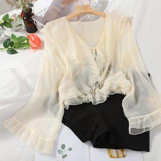 Ruffle Lace Up Chiffon Jacket