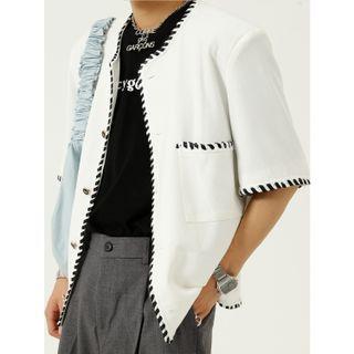 Short-sleeve Contrast Trim Button-up Jacket