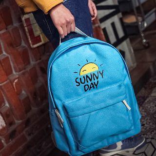 Print Canvas Backpack / Set Of 3: Print Backpack + Shoulder Bag + Pouch