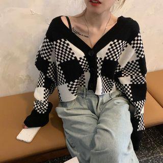 Plaid Knit Cropped Cardigan