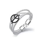 Simple Personality Black Peace Symbol Multilayer White Leather Bracelet Silver - One Size