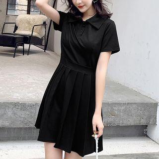 Short-sleeve A-line Mini Pleated Polo Dress