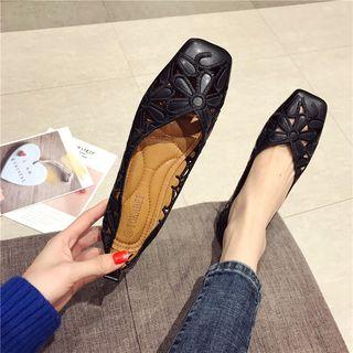 Perforated Faux Leather Square Toe Flats