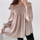 Off-shoulder Smocked Swing Blouse