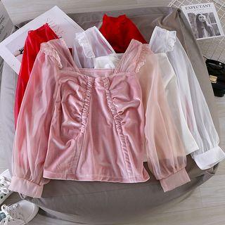 Long-sleeve Velvet Panel Top