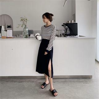 High Waist Plain Split Skirt