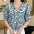 Short-sleeve Floral Print Button-up Blouse