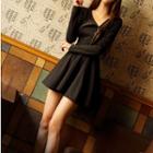 Long-sleeve Zip-up A-line Mini Dress