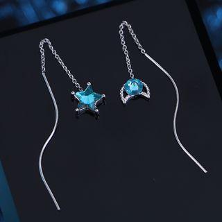 925 Sterling Silver Non-matching Rhinestone Crescent & Star Drop Earring 1 Pair - As Shown In Figure - One Size