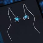925 Sterling Silver Non-matching Rhinestone Crescent & Star Drop Earring 1 Pair - As Shown In Figure - One Size