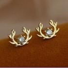 Sterling Silver Rhinestone Antlers Stud Earring 1 Pair - Gold - One Size
