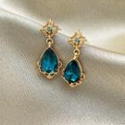 Rhinestone Droplet Earrings 1 Pair - Gold & Blue - One Size