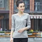 Panel Split-neck Long-sleeve Top