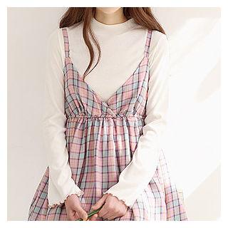 Crew-neck Contrast Frill-trim Top