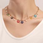 Floral Charm Chain Necklace 1pc - Gold & Blue & Red - One Size