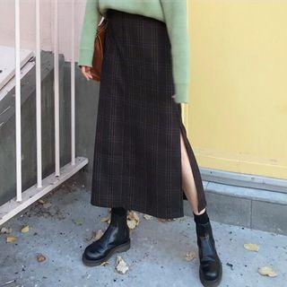 Plaid Midi Knit Skirt