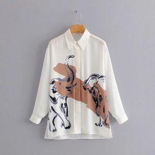 Long-sleeve Elephant Printed Shirt
