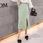 Side-slit High-waist Cropped Straight-fit Skirt