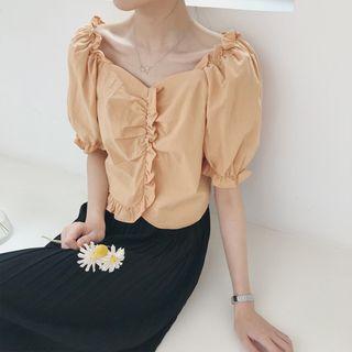 Puff-sleeve Off-shoulder Frill Trim Crop Top