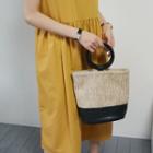 Faux-leather Panel Rattan Tote