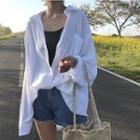 Plain Loose Fit Long-sleeve Shirt White - One Size