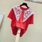 Hollow-lace Collar Short-sleeve Top