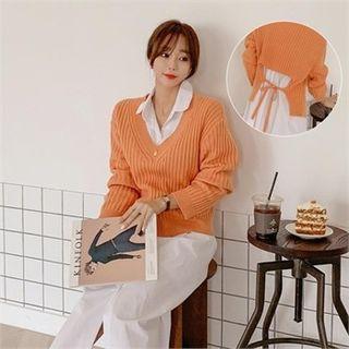 Drop-shoulder Tie-back Rib-knit Top