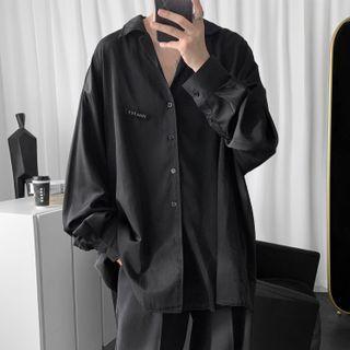 Lettering Print Open-collar Shirt