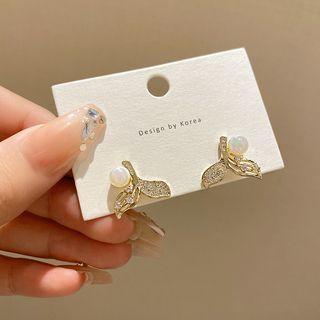 Mermaid Rhinestone Faux Pearl Alloy Earring E4970 - 1 Pair - Gold - One Size