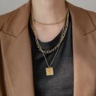 Square Pendant Chain Layered Necklace Gold - One Size