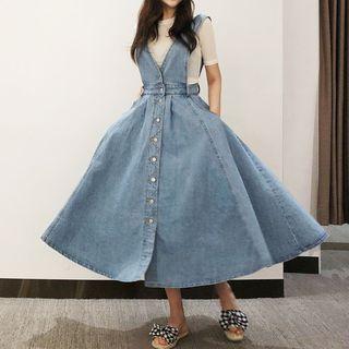 Midi A-line Dungaree Dress Blue - One Size