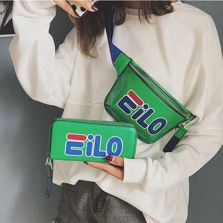 Lettering Faux Leather Crossbody Bag / Long Wallet