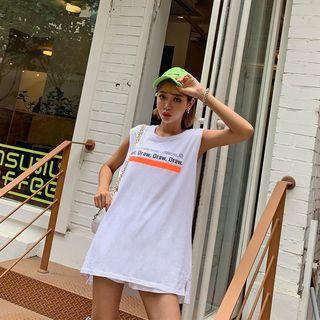 Set: Letter-printed Long Sleeveless Top + Sweatshorts