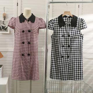 Checkerboard Double-breasted Mini Dress