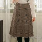 Buttoned A-line Houndstooth Skirt