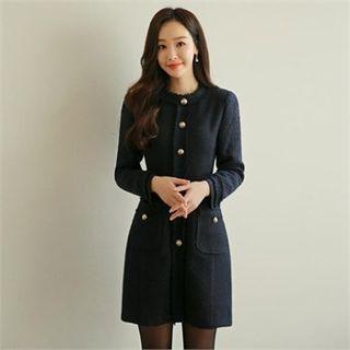 Button-trim Tweed Dress