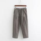 Elastic Waist Striped Cropped Pants Dark Gray - One Size