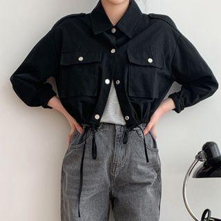 Drawstring Cropped Trucker Jacket