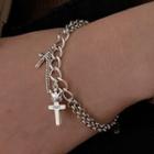 Cross Alloy Bracelet Crown Cross - Silver - One Size