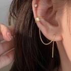 Threader Earring With Rhinestone Ear Cuff 1pc - Silver - One Size
